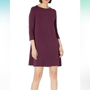 NWT burgundy Amazon Essentials Women's 3/4 Sleeve Boat-Neck Dress